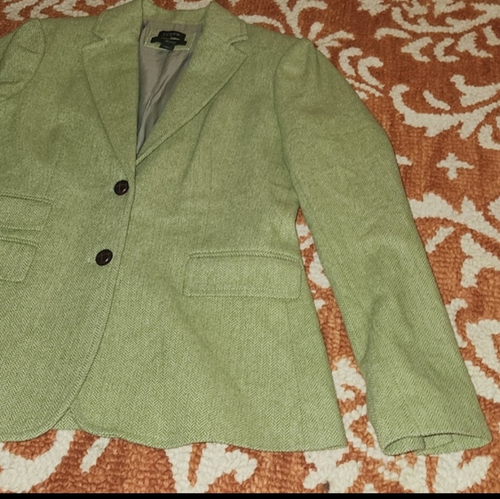 J. Crew Light Green Herringbone Wool Blazer